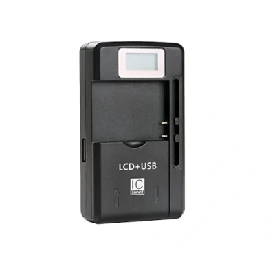 Abbildung von Trade Shop Universal LCD Ladegerät Ladestation Tischlader für Li Ion 3,7V Akku bis 6,5cm, Ladeschale einstellbar passend viele Smartphone Handy Digitalkamera Akkus/mit USB Anschluss