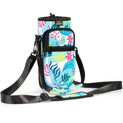 Abbildung von Nuovoware Flaschenhalter Trinkflasche Molle Beutel 25oz/710ml, Isolierte Neopren Kessel mit Schultergurt und Front Reißverschluss Tasche für Wandern Laufen Radfahren Jagd Reisen Farbige Blätter