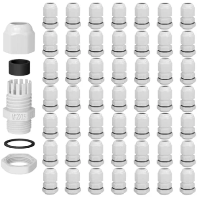 Abbildung von hb digital 50х Kabelverschraubung M12 für 3 6,5mm Kabeldurchmesser IP68 staub &amp; wasserdicht mit Gummidichtung Gegenmutter Klemmlamellen Stopfbuchse Isolation Kabeleinführung Weiss