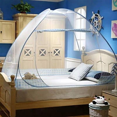 Abbildung von Digead Moskitonetz Bett,Faltbares Bett moskitonetz, Tragbares Reise Doppeltür Moskito Campingzelt,150 x 200 cm Blauer Rand