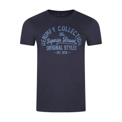 Abbildung von DENIMFY Tshirt Herren Baumwolle Regular Fit DFNuri Rundhals Kurzarm Sommer Tee Shirt Logoprint, Größe:M, Farben:Navy (ADY)