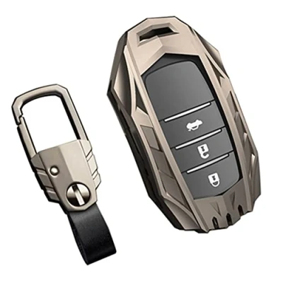 Abbildung von Otai Zinklegierung + TPU Leder Autoschlüssel Hüllen für Toyota Prius Camry Corolla CHR RAV4 Prado 2016 2021 Fernbedienung Shell 2 3 Tasten (Matt)