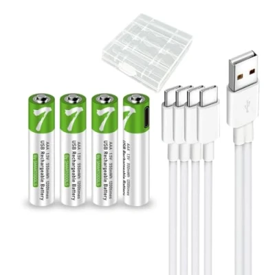 Abbildung von Wiederaufladbare Batterien USB AAA Lithium ION 1,5 V 550 mWh Akku 1 Stunde Schnellladung 1200 Zyklen mit Typ C Ladekabel Überladungsschutz 4 Stück