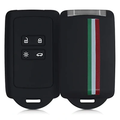Abbildung von kwmobile Autoschlüssel Hülle kompatibel mit Renault 4 Tasten Smartkey (nur Keyless Go) Silikon Schutzhülle Schlüsselhülle Cover Italien Streifen Grün Rot Schwarz
