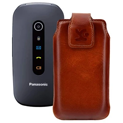 Abbildung von Suncase Original Tasche für Panasonic KX TU 456 Hülle Leder Etui Handytasche Ledertasche Schutzhülle Case in Burned Cognac