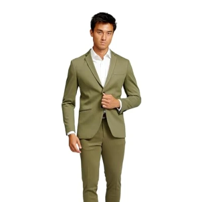 Abbildung von Performance Blazer Olivgrün (Größe 46) Stylischer Slim Fit Herren Stretch Sakko Bequemer, Praktischer Zwei Knopf für Business &amp; Freizeit