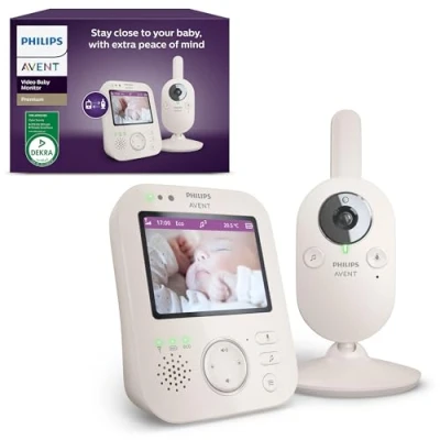 Abbildung von Philips Avent Babyphone mit Kamera Premium sicheres Video Babyphone, 3,5 Zoll Bildschirm, 4 Fach Zoom, Nachtsicht, Gegensprechfunktion, Schlaflieder, Raumtemperatur, Baby Monitor (Model SCD891/26)