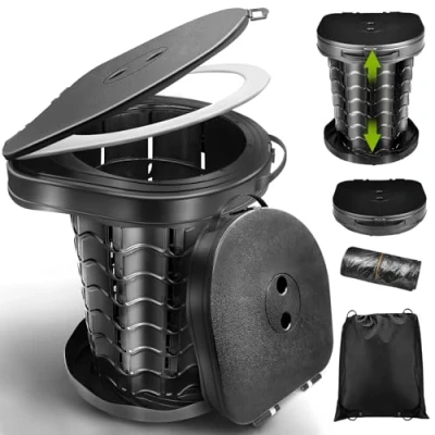 Abbildung von HOVIBU Campingtoilette Faltbar mit Toilettenbeutel, Campingklo Deckel, Mobile Toilette Höhe 34cm, Tragbar, Stabil, Max 400 Lbs, für Outdoor Camping, Grillen, Reisen, Angeln, Strand, Selbstfahren