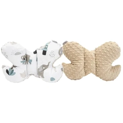 Abbildung von Medi Partners KOPFKISSEN Kinder Nacken Nackenstütze 100% Baumwolle/Minky Baby Nackenhörnchen für Auto Kinderwagen autofahrt Reisen Schlaf Hals Kissen Schlummerrolle (Mint Zoo mit beige Minky)