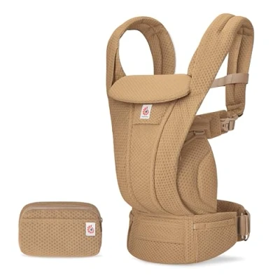 Abbildung von Ergobaby Omni Deluxe All in One Babytrage für Neugeborene ab Geburt bis 20kg, Ergonomische 4 Positionen Mesh Rückentrage Baby Tragetasche, Camel