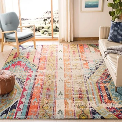 Abbildung von SAFAVIEH Boho Teppich für Wohnzimmer, Esszimmer, Schlafzimmer Monaco Collection, Kurzer Flor, Multi, 201 X cm