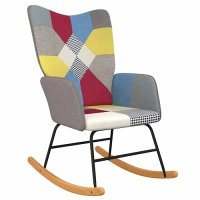 Abbildung von vidaXL Schaukelstuhl, Sessel Schwingstuhl mit Armlehne, Schaukelsessel Relaxstuhl Stahlgestell, Relaxsessel Schwingsessel Wohnzimmer, Patchwork Stoff