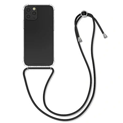 Abbildung von kwmobile Necklace Case kompatibel mit Apple iPhone 12 / Pro Hülle Silikon Cover Handykette Band Handyhülle Schwarz Transparent