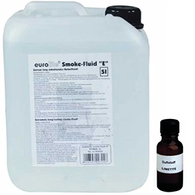 Abbildung von 5 Liter Eurolite E (Extrem) Nebelfluid + 30 ml Duftstoff Limette Zitrone, Smoke Fluid, Nebel Fluid Flüssigkeit für Nebelmaschine