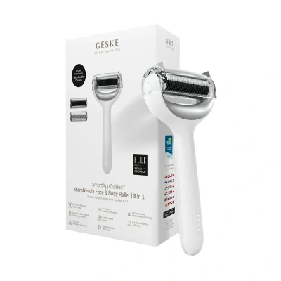 Abbildung von GESKE SmartAppGuided™ MicroNeedle Face &amp; Body Roller 8 in 1 Derma Elektrisches Microneedling Nadelroller Needleroller Beauty für Gesicht und Körper kühlender Aufsatz