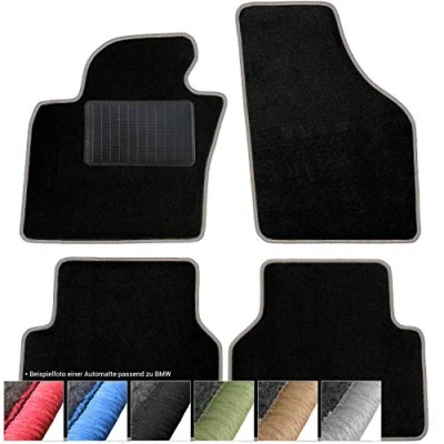 Abbildung von moto MOLTICO Fußmatten Auto Velours Autoteppiche Schwarz Automatten Set 4 teilig passend für Mini One Cooper 2001 2006 (Graue Ziernähte)