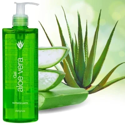 Abbildung von Aloe Vera Gel im großen 390 ml Spender, mit Kamillenextrakt, Feuchtigkeitspflege für Haut und Haar bei Sonnenbrand, Hautreizungen, Insektenstiche, Conditioner, After Shave