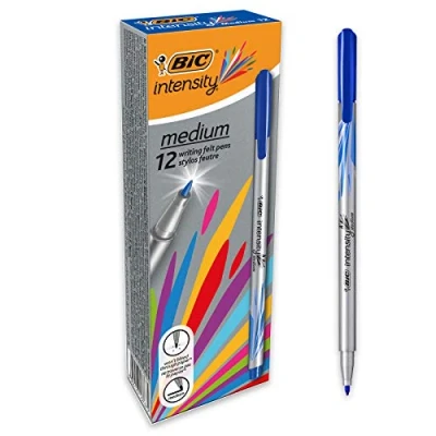 Abbildung von BIC Intensity Fineliner, Filzstifte Set mit 12 Stiften in Blau, mittlerer Spitze, Ideal für das Büro, Home Office oder die Schule