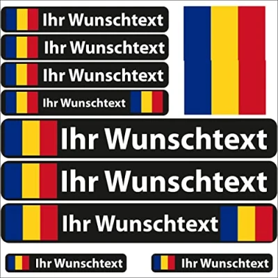 Abbildung von INDIGOS UG® 13 Flaggenaufkleber Land Rumänien Fahne glatt Aufkleber mit Namen &amp; Wunschtext individuell personalisiert Fahrrad Auto Motorrad