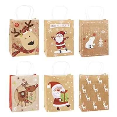 Abbildung von TSI Geschenktüten aus Kraftpapier WEIHNACHTEN, 12er Packung, Größe: Mittel (HxBxT 23 x 18 10 cm), Art. Nr. 88016