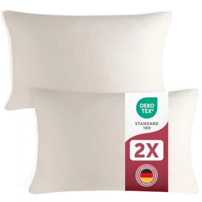 Abbildung von Blumtal Musselin Kissenbezug 40x80 cm im 2er Set Oeko TEX zertifiziertes Kopfkissen Bezug 40 x 80 100% Baumwolle Ivory