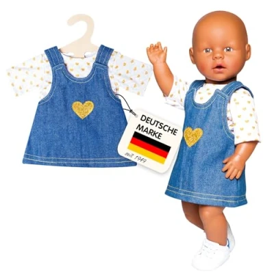 Abbildung von Puppen Jeanskleid Goldst&uuml;ck mit T Shirt, Gr. 35 45 cm