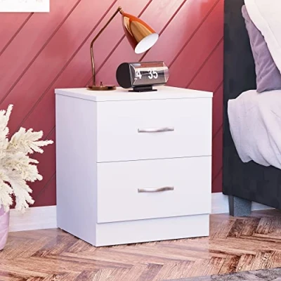 Abbildung von Vida Designs Riano Nachttisch mit 2 Schubladen, Weiß, Ablagetisch