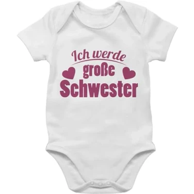Abbildung von Shirtracer Baby Body Junge Mädchen Ich werde große Schwester 3/6 Monate Weiß big sister outfit sis geschenk größe kurzarm geburt grosse to be babysachen 2024 große+schwester+geschenk großer
