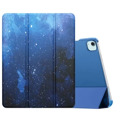 Abbildung von MoKo für iPad Air 13 Zoll M2 Hülle 2024/iPad Pro 12,9 (6./5. Generation, 2022/2021), Schlank Smart Transluzent Matt Hart PC Rückseite, Unterstützt Touch ID &amp; Pencil Pro/2./USB C, BlauSterne