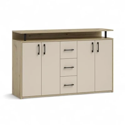 Abbildung von Highboard 4 Türen 3 Schubladen Artisan Eiche beige 139 cm DRIFT