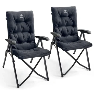 Abbildung von EVER ADVANCED Campingstuhl Faltbar Rückenverstellbar in 4 Positionen 150 KG Belastbarkeit Klappstuhl Luxus 6cm Dicke Gepolstert Gartenstuhl Hohe Lehne Angelstuhl für Camp Garten Balkon Alu+Stahl