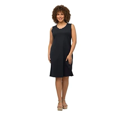 Abbildung von Ulla Popken Damen, Wellenkanten, A Linie, Feinripp, Biobaumwolle Kleid, Mittelgrau Melange, 54 56