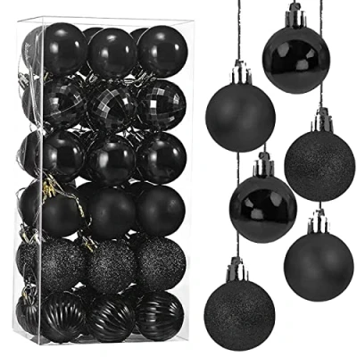 Abbildung von Taeku Weihnachtsdeko Weihnachtskugeln, 4CM 36 Stück Weihnachtsbaumschmuck Set Kunststoff Baumschmuck Christbaumkugeln Ornamente für Dekoration (Schwarz)