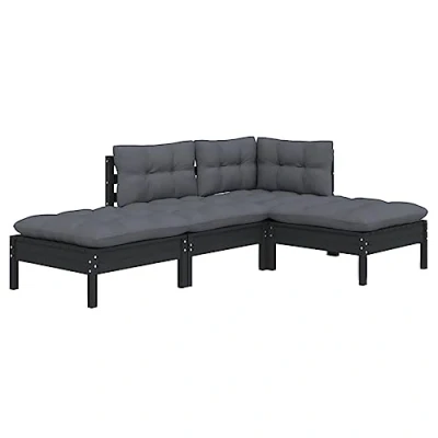 Abbildung von vidaXL Garten Lounge Set 4 TLG., Gartenmöbel Sitzgruppe für Terrasse Balkon, Modular Sofa Garnitur mit Kissen, Loungemöbel, Massivholz Kiefer