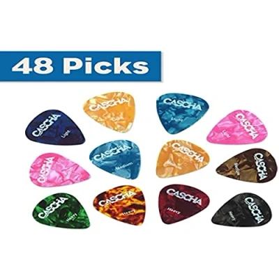 Abbildung von CASCHA Guitar Picks 48er Set Plektrum für Akustik Gitarre E Ukulele Bass hochwertige Plektren in 3 verschiedenen Stärken aus abriebfestem Celluloid Pick 48 Stück
