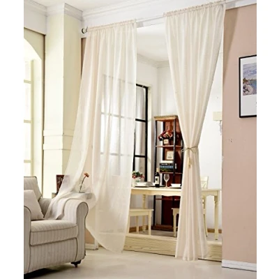 Abbildung von WOLTU Gardinen transparent mit Kräuselband Vorhang Leinenoptik Halbtransparent Voile Leinenvorhang Stores Fensterschal Dekoschal Wohnzimmer Kinderzimmer Schlafzimmer, 140x245 cm Creme (1 Stück)