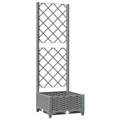 Abbildung von vidaXL Pflanzkübel, Blumenkasten mit Rankgitter für Balkon Garten Terrasse, Pflanzkasten Spalier Kletterpflanzen, Blumenkübel Rankhilfe, Hellgrau PP