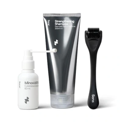 Abbildung von Sons Minoxidil 5%, stärkendes Shampoo und Dermaroller, Topische Lösung &amp; DHT blockierendes für männlichen Haarausfall Ausdünnung, Haarpflege dickes starkes Nachwachsen 1 Monat