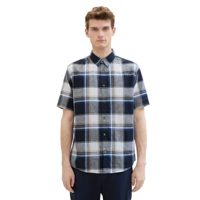 Abbildung von TOM Tailor MIT Muster Hemd, Herren, Größe: Large, Navy linen check