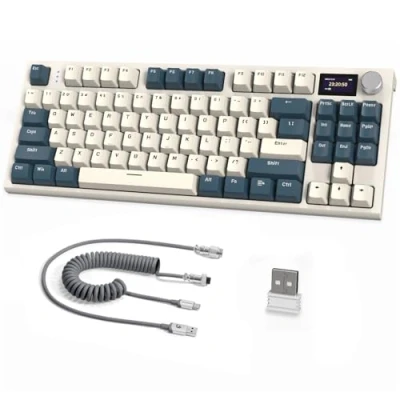 Abbildung von RK86 Pro Mechanische Tastatur, 2,4G Wireless/BT5.0/USB C Wired Gaming, 75% Layout TKL 87 Tasten mit 1.2&quot; TFT HD Farbdisplay und CNC Knopf, QWERTY RGB Backlit TTC Hot Swap Linear Switch Grün