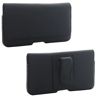 Abbildung von XiRRiX Leder Quer Handy Gürteltasche 3.1 Gürtelschlaufe und Stahlclip 3XL kompatibel mit Huawei P9 / P10 Lite iPhone XS Tasche schwarz