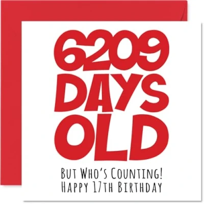 Abbildung von Stuff4 Geburtstagskarte zum 17. Geburtstag für Jungen und Mädchen 6209 Tage alt lustige Teenager Seventeenth Happy Birthday Karte Bruder, Schwester, Sohn, Tochter, Cousin, 145 mm x