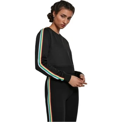 Abbildung von Urban Classics Damen Pullover Ladies Multicolor Taped Sleeve Crewneck, Schwarz, Größe: XS