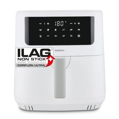 Abbildung von Medion Heißluftfritteuse &quot;mit 2 Heizelementen MD11750 P10 XL Duo, großer&quot;, 2000 W, Fassungsvermögen 6,8 l, Frittierkorb; Nutzinhalt 6,3 L; Schüttelalarm, 9 Automatikprogramme