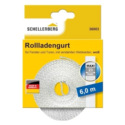 Abbildung von Schellenberg 36003 Rolladengurt 23 mm x 6,0 m System MAXI, Rollladengurt, Gurtband, Rolladenband, weiß