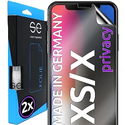 Abbildung von 2x se® 3D SCHUTZFOLIE Privacy für Apple iPhone X/XS ,Blickschutz entspiegelt, 100% Fingerabdruck &amp; FaceID kompatibel, anti Fingerabdrücke, Stoß Kratzfest, hüllenfreundlich, produziert in Deutschland