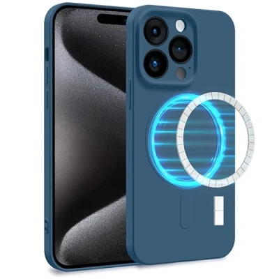 Abbildung von MyGadget Hülle für Apple iPhone 15 Pro [ kompatibel mit MagSafe ] Zweilagige Handyhülle Kameraschutz Cover Innenfutter &amp; Silikon außen Dunkel Blau