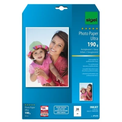 Abbildung von SIGEL IP675 InkJet Fotopapier Ultra, A4, 20 Blatt, hochglänzend, extrem lichtbeständig, 190 g, für hochwertige Fotografien