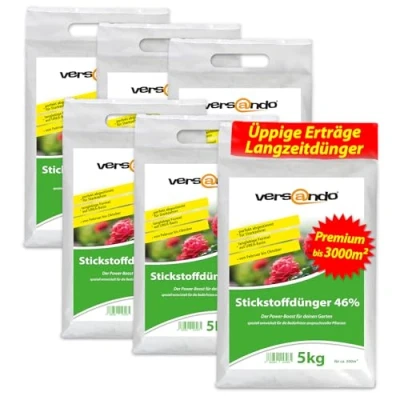 Abbildung von versando 30kg Stickstoffdünger bis 3000m²: 46% UREA Stickstoff für Rasen, Gemüse, Blumen von Frühjahr Herbst, fördert üppiges Blattwachstum mit Langzeitwirkung Premium Qualität