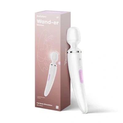 Abbildung von Satisfyer &#039;Wand er Woman&#039; Massagestab mit 50 Vibrations Modi 34 cm Massage Stick Stark &amp; Leise Elektronische Körpermassage für Frauen Männer Kleines Ganzkörper Massagegerät Farbe: weiß